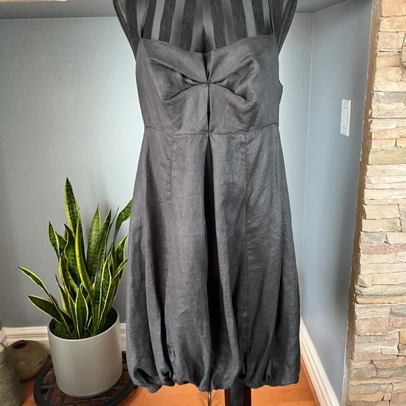 Max Studio Linen Silk Bubble Hem Dress Avant Garde Preppy Coastal Chic Black L - Picture 2 of 12